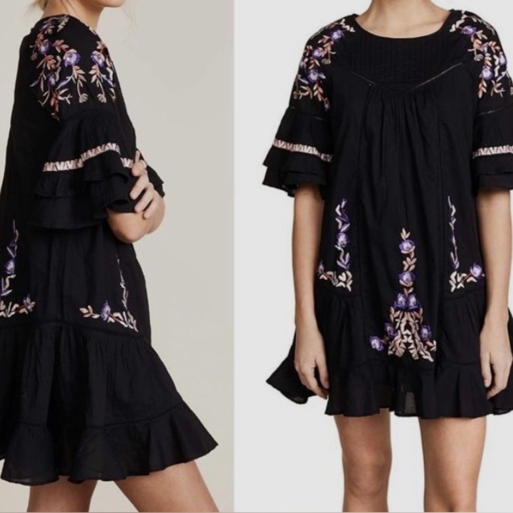 FREE PEOPLE Pavlo floral embroidered dress oversized Boho Flowy Sz small S